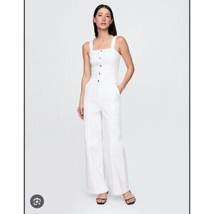 New Gap Denim Jumpsuit Overalls Size 10 Sleeveless Wide Straps Square Neck White